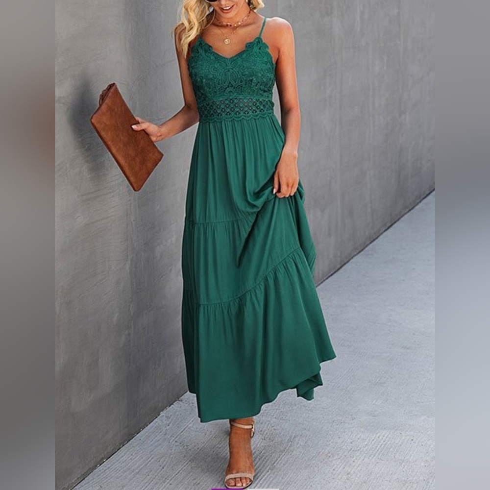 Green Lace-top Maxi Dress